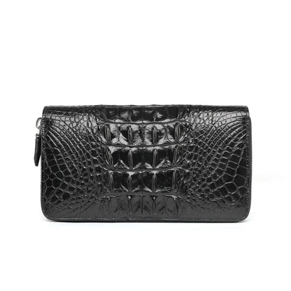 Men's Crocodile Leather Long Wallet Double Zipper Clutch