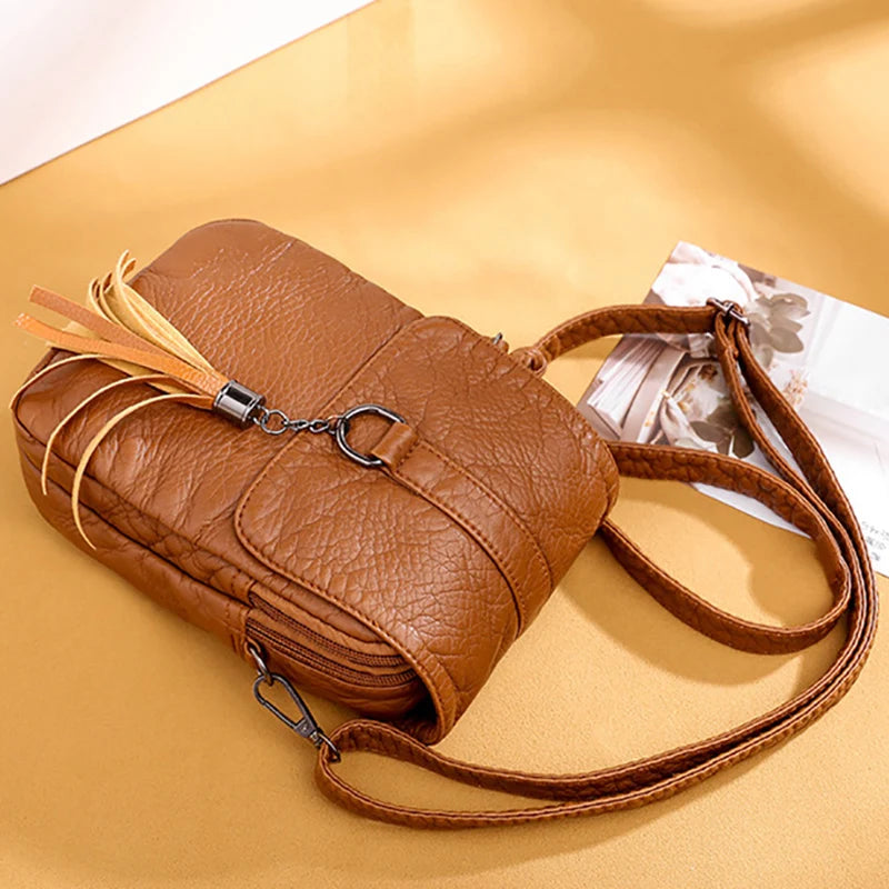 Tassel Leather Crossbody Phone Bag – Women's Retro Purse