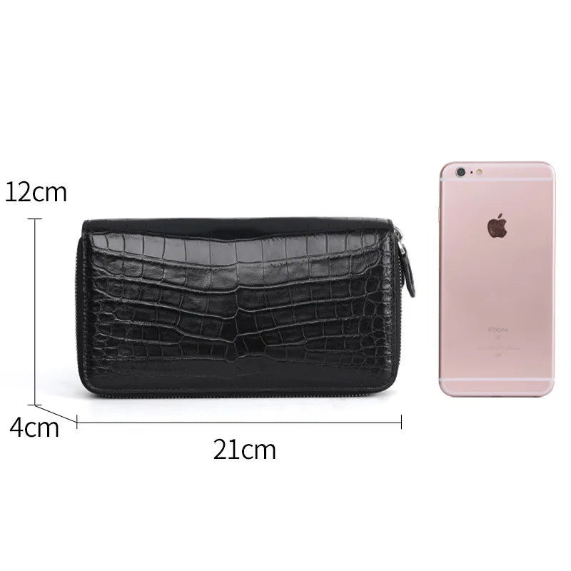 Crocodile Leather Men's Double Zipper Clutch Wallet