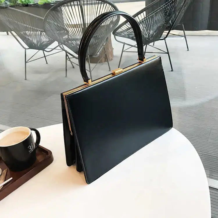 Vintage Big Clip Women Handbags Designer Female Large Capacity Tote Bag Luxury Pu Leather Handbag