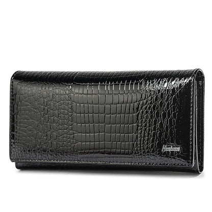 Crocodile Pattern Genuine Leather Long Wallet for Women