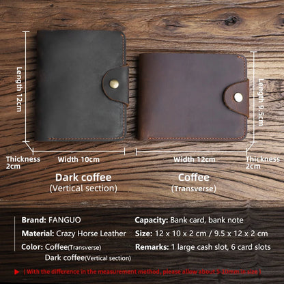 Crazy Horse Leather Men's Wallet – Handmade Cowhide, 6 Card Slots & Coin Purse