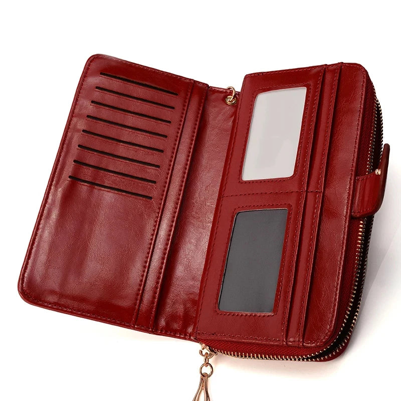 Women's Vintage PU Leather Long Wallet – Zipper Wristlet Clutch