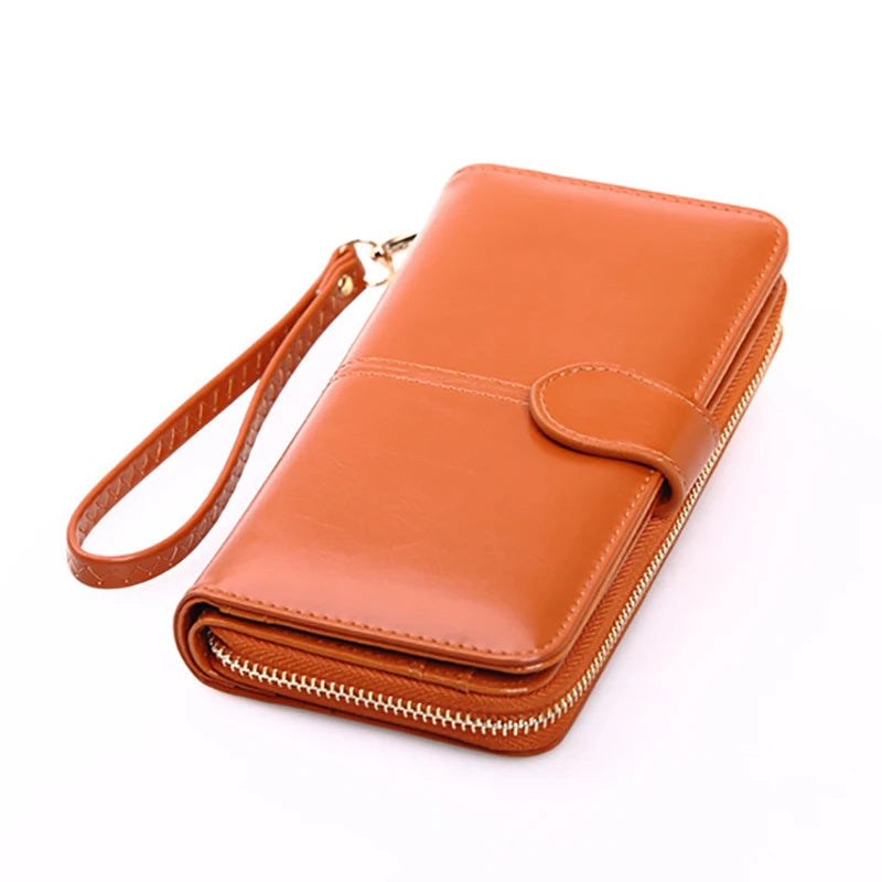 Women's Vintage PU Leather Long Wallet – Zipper Wristlet Clutch