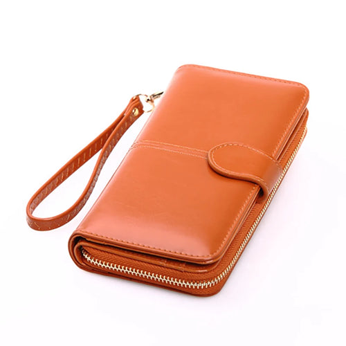 Women's Vintage PU Leather Long Wallet – Zipper Wristlet Clutch