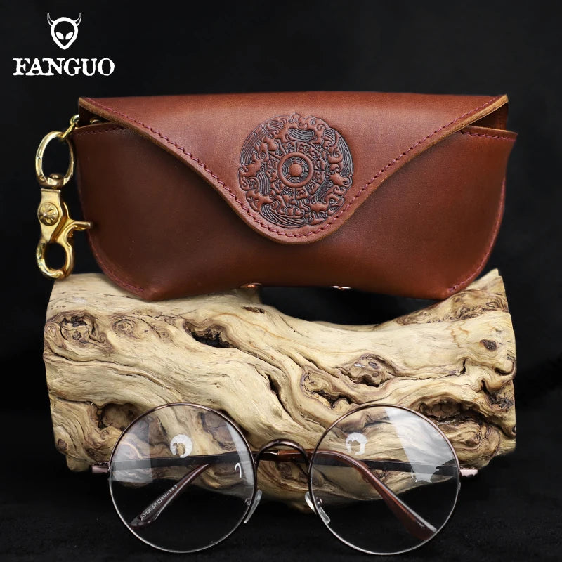 Leather Glasses Case Handmade Eyeglasses Pouch with Clip