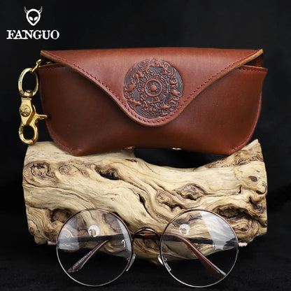 Leather Glasses Case Handmade Eyeglasses Pouch with Clip
