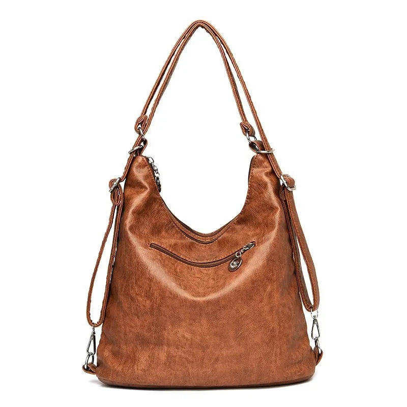 Vintage Women's PU Leather Shoulder Bag – Large Capacity Convertible Handbag