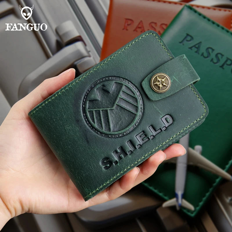 SHIELD Embossed Genuine Leather Driver's License Holder & Card Wallet