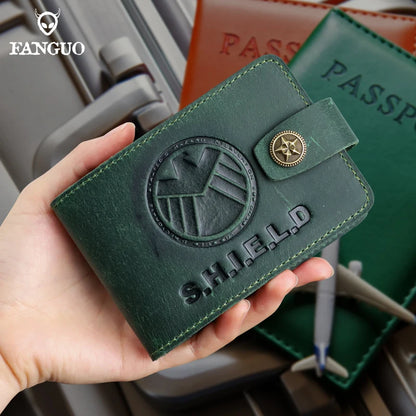 SHIELD Embossed Genuine Leather Driver's License Holder & Card Wallet
