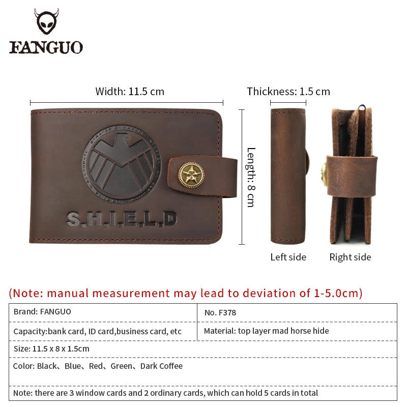 SHIELD Embossed Genuine Leather Driver's License Holder & Card Wallet