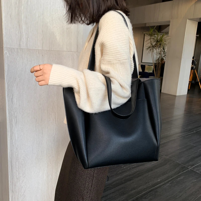 Large Capacity Soft Leather Tote Bag – Women's Shoulder Shopper