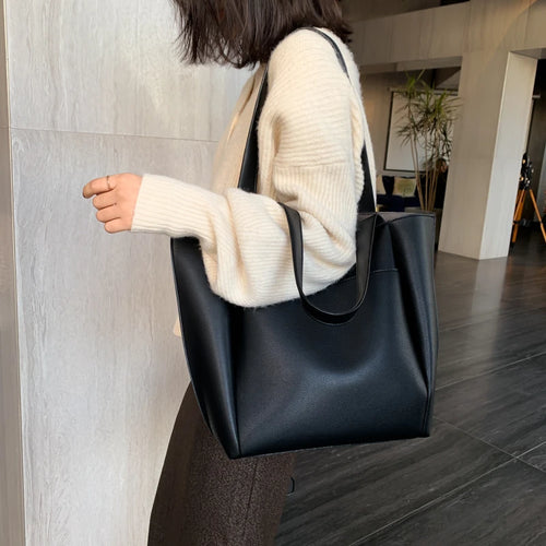 Large Capacity Soft Leather Tote Bag – Women's Shoulder Shopper