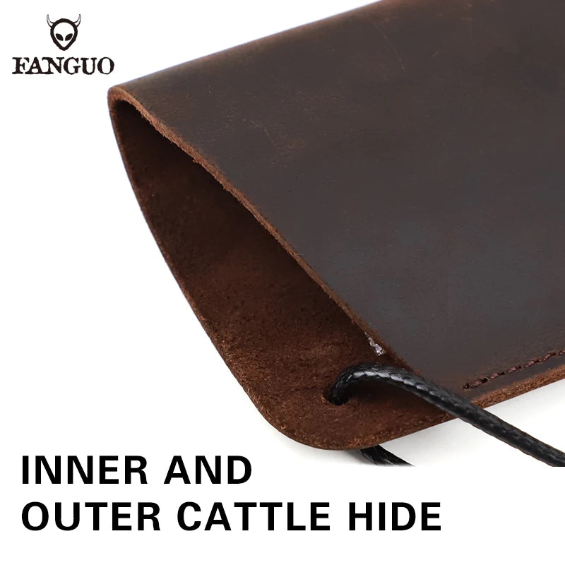 Genuine Leather Glasses Case Soft Pouch with Neck Strap