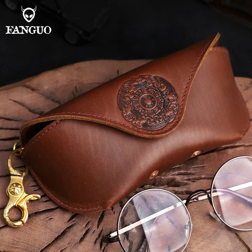 Leather Glasses Case Handmade Eyeglasses Pouch with Clip