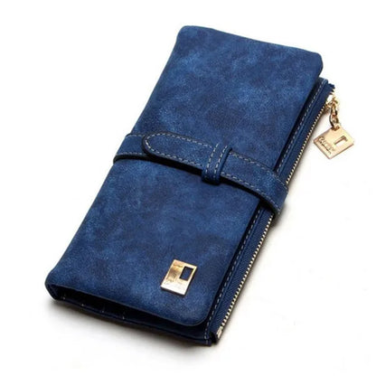 Women's Nubuck Leather Long Wallet – Drawstring Zipper Purse