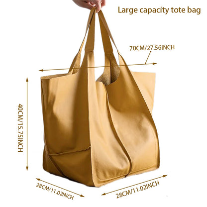 Casual Soft Large Capacity Tote Women Handbags Designer Aged Metal Look Luxury Pu Leather Shoulder