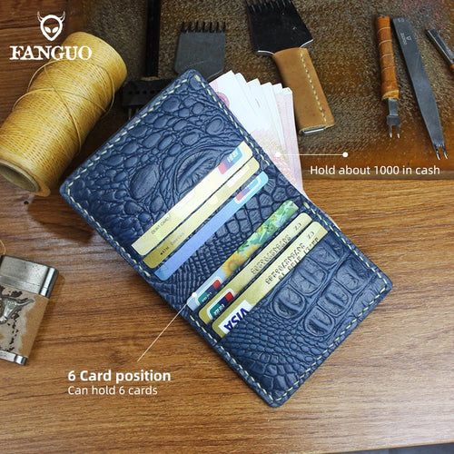 Crocodile Pattern Genuine Leather Wallet for Men – Handmade Bifold