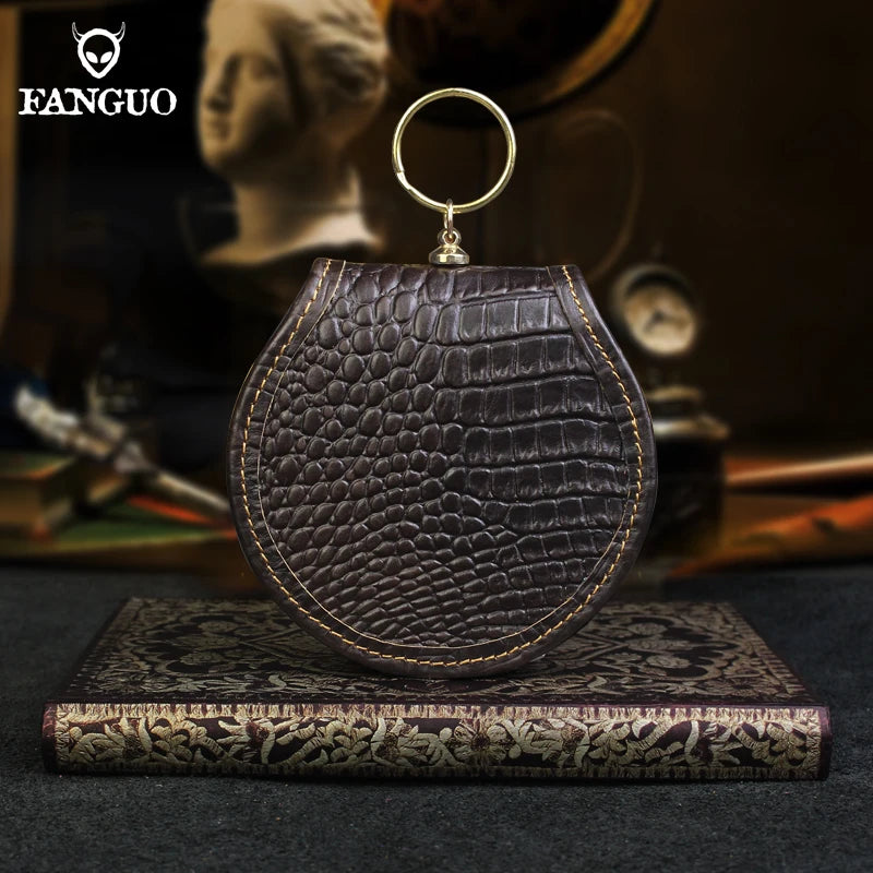Crazy Horse Leather Mini Coin Purse – Floral Embossed Women's Wallet & Key Holder