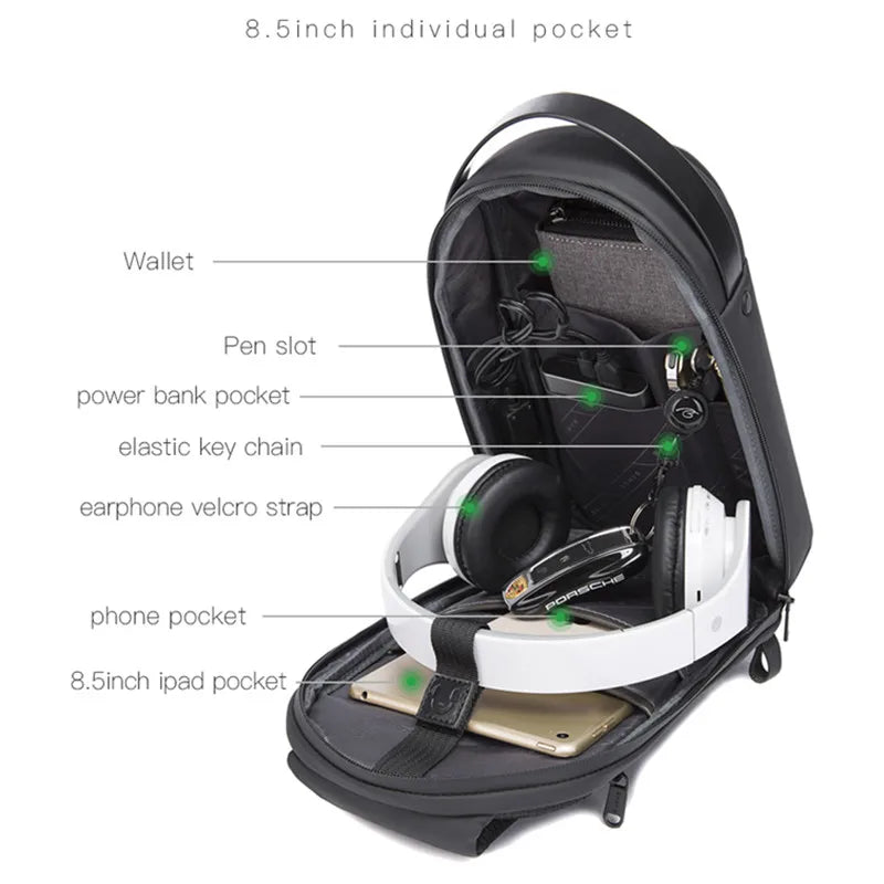 BANGE Crossbody Sling Bag – Waterproof USB Chest Pack for Men