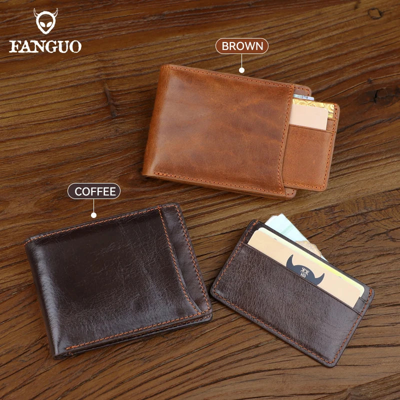 Genuine Leather Bifold Wallet for Men – Slim Retro Style
