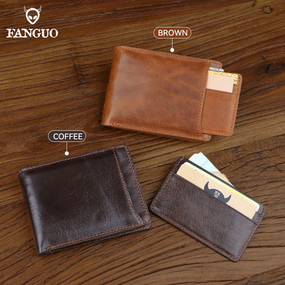 Genuine Leather Bifold Wallet for Men – Slim Retro Style