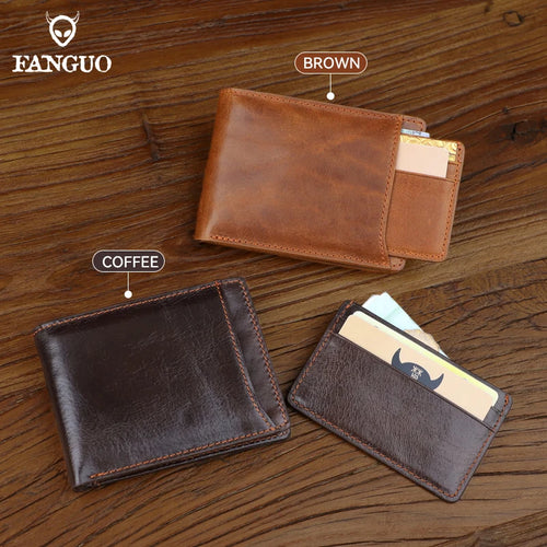 Genuine Leather Bifold Wallet for Men – Slim Retro Style
