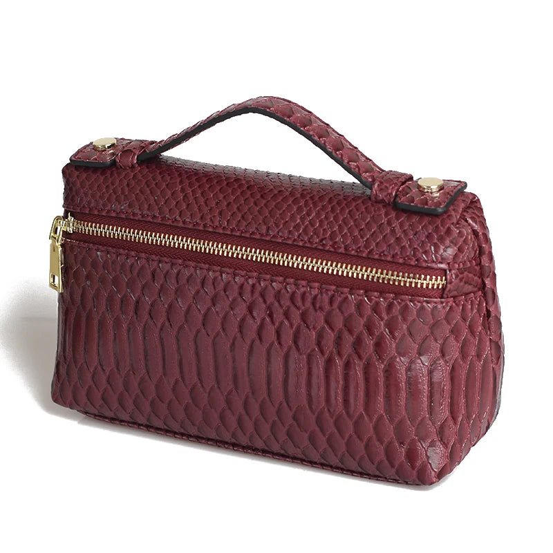 Embossed Leather Makeup Bag – Women's Exotic Pattern Clutch