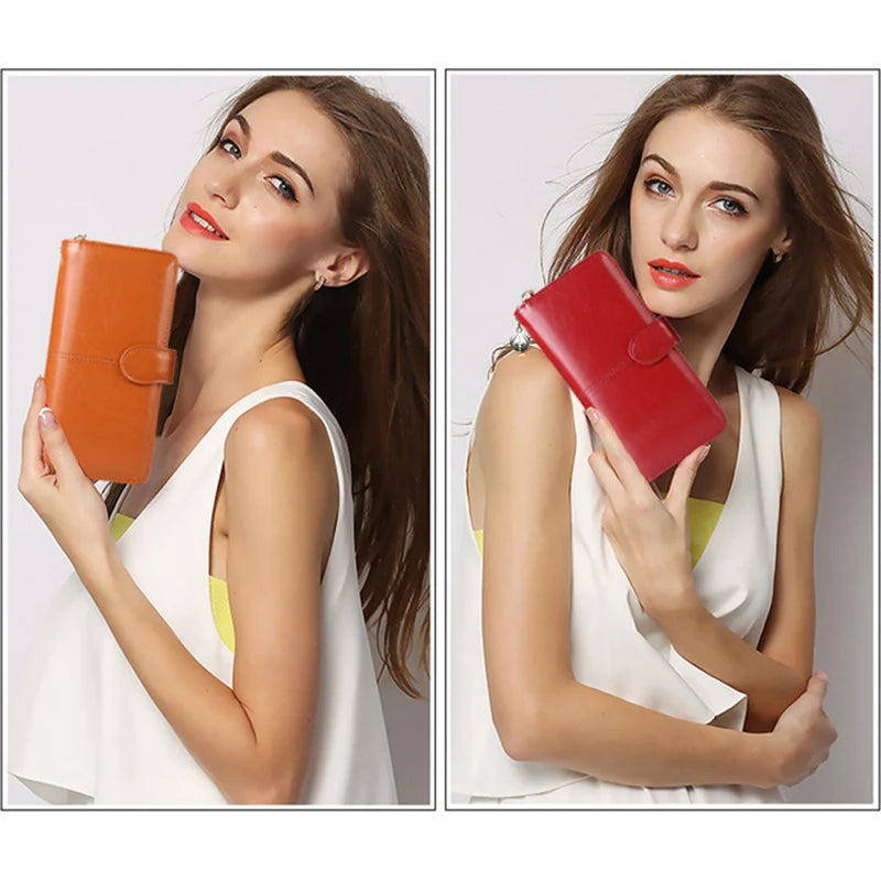 Women's Vintage PU Leather Long Wallet – Zipper Wristlet Clutch