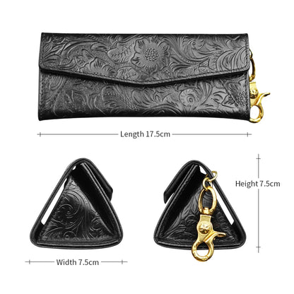 Genuine Leather Eyewear Case with Floral Embossing & Magnet Closure