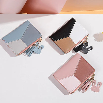 Color Block Tassel Wallet for Women – Small PU Leather Coin Purse