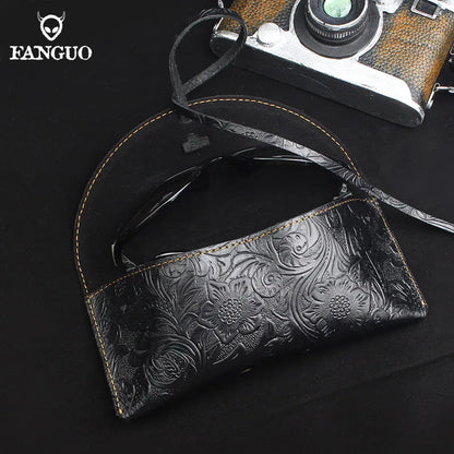 Genuine Leather Foldable Glasses Case for Men