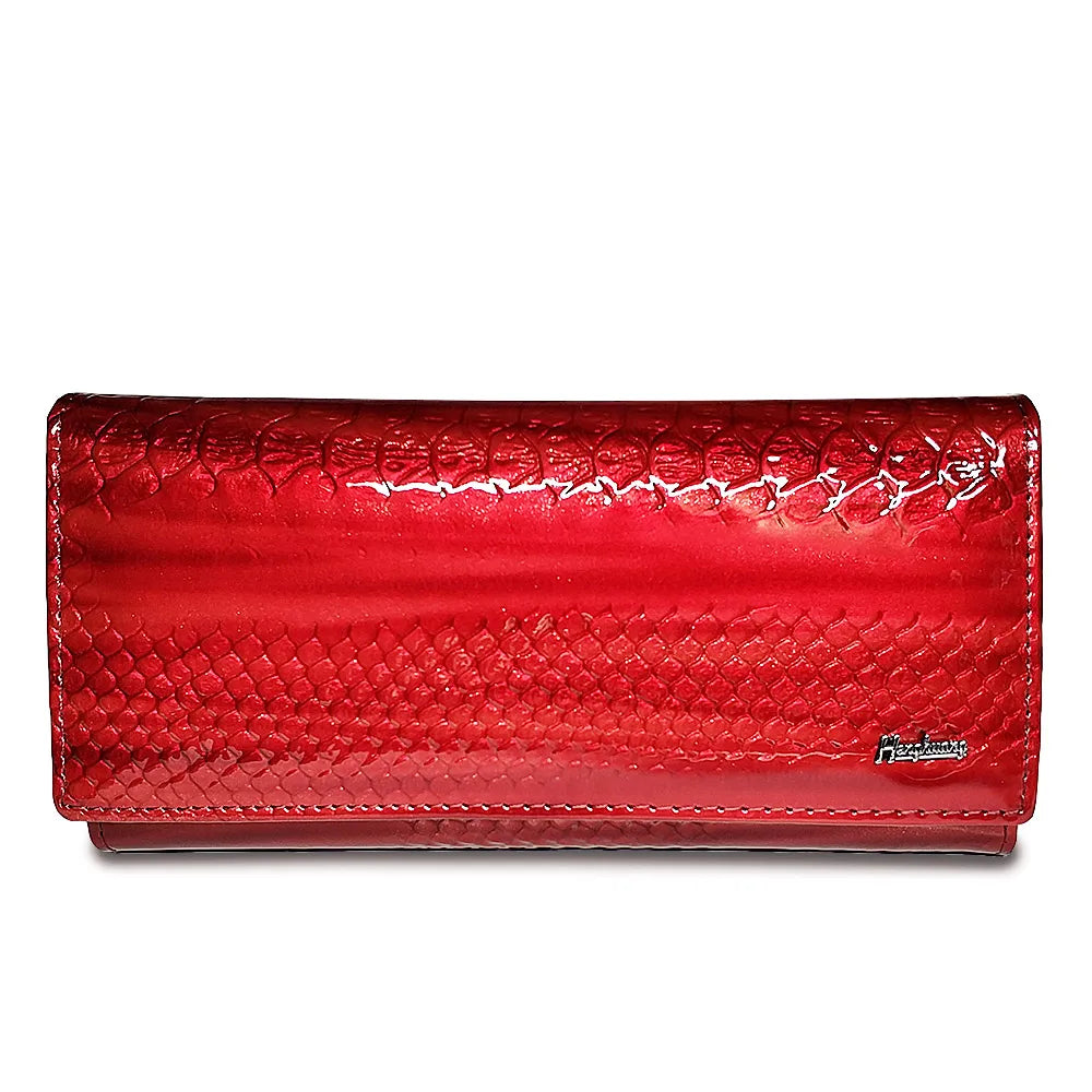 Genuine Leather Alligator Patent Women's Long Clutch Wallet