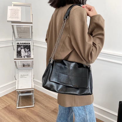 Quilted Crossbody Bag – Vintage PU Leather Shoulder Bag with Chain Strap