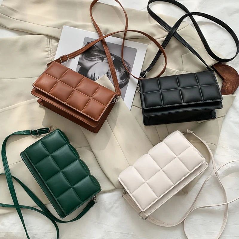 Quilted PU Leather Crossbody Bag – Women's Compact Shoulder Bag