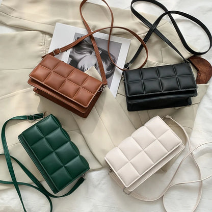 Quilted PU Leather Crossbody Bag – Women's Compact Shoulder Bag