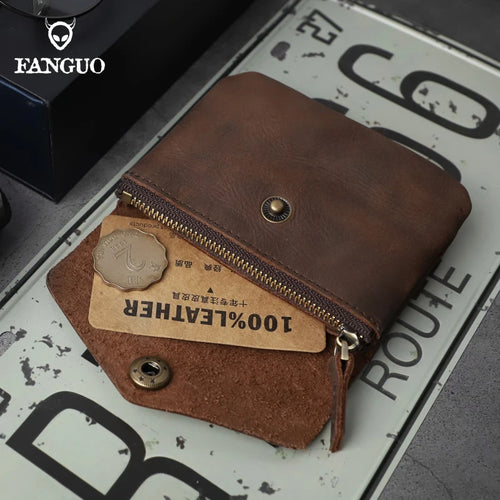Genuine Leather Short Wallet – Men's Handmade Card Holder & Coin Purse