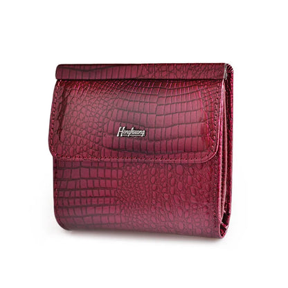 Genuine Leather Women's Short Wallet – Crocodile Pattern Purse