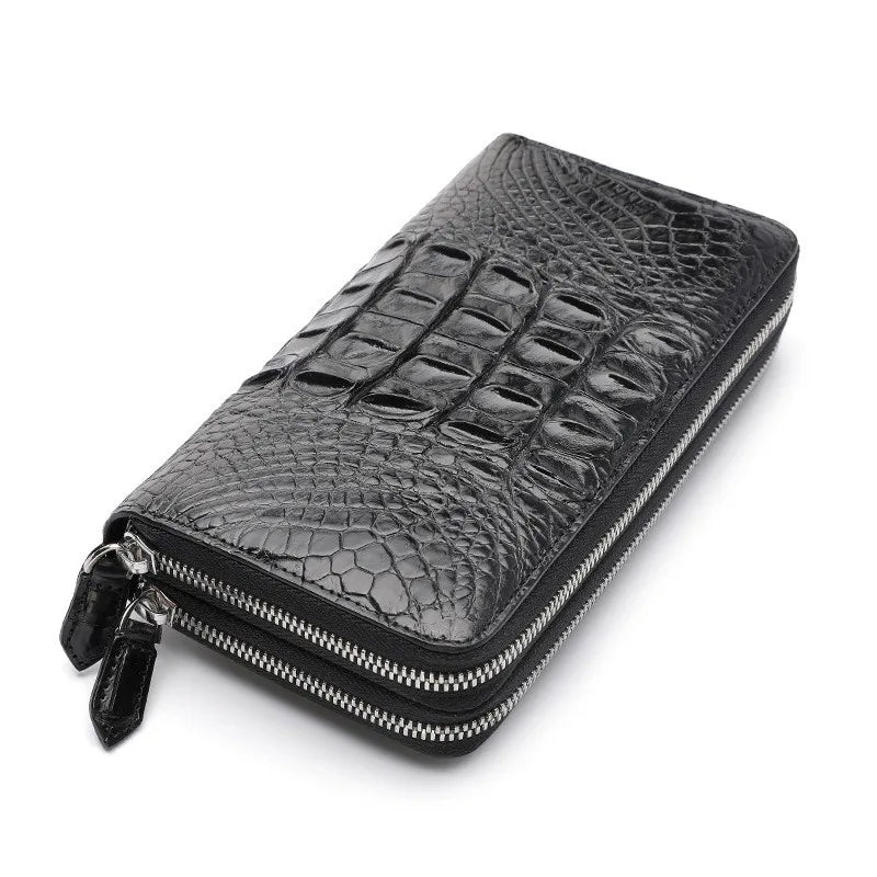 Men's Crocodile Leather Long Wallet Double Zipper Clutch