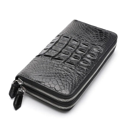 Men's Crocodile Leather Long Wallet Double Zipper Clutch