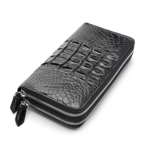 Men's Crocodile Leather Long Wallet Double Zipper Clutch