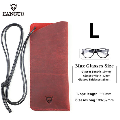 Genuine Leather Glasses Case with Lanyard – Handmade Sunglasses Pouch