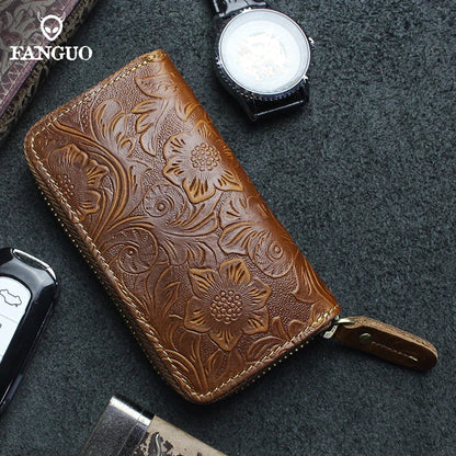Crocodile Pattern Leather Key Wallet – Men's Zipper Key Holder