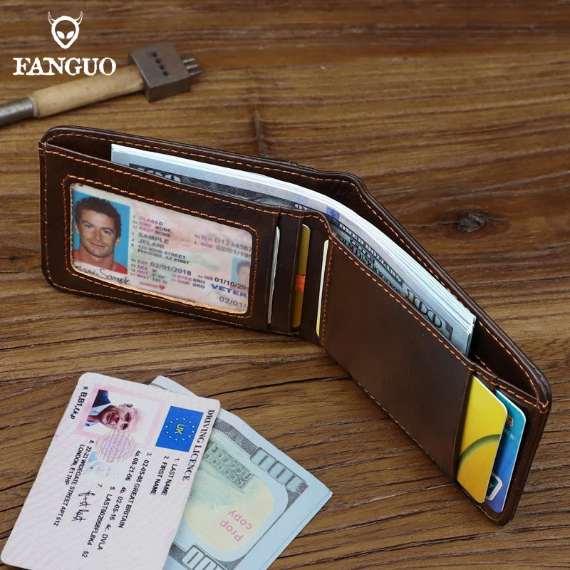 Genuine Leather Slim Wallet – Retro Credit Card Holder & Coin Purse for Men