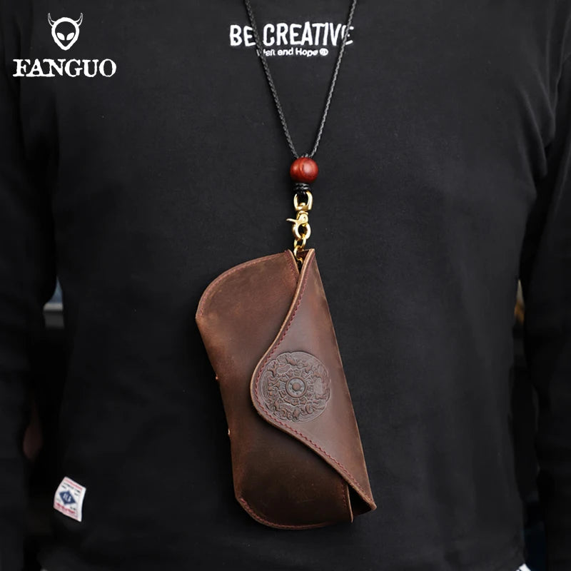 Leather Glasses Case Handmade Eyeglasses Pouch with Clip