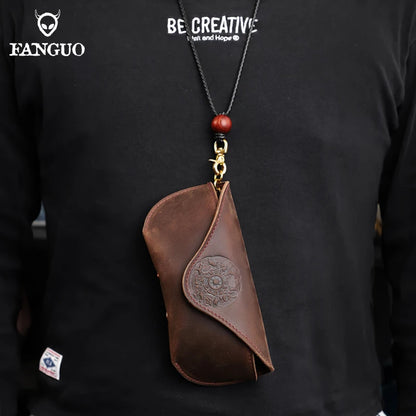 Leather Glasses Case Handmade Eyeglasses Pouch with Clip