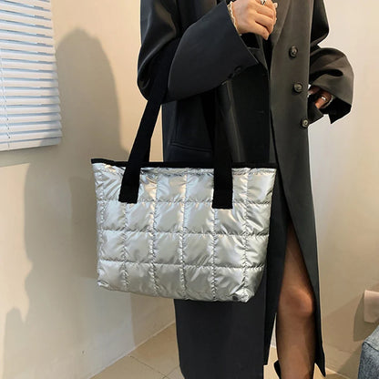Quilted Puffer Tote Bag – Large Capacity Winter Shoulder Bag