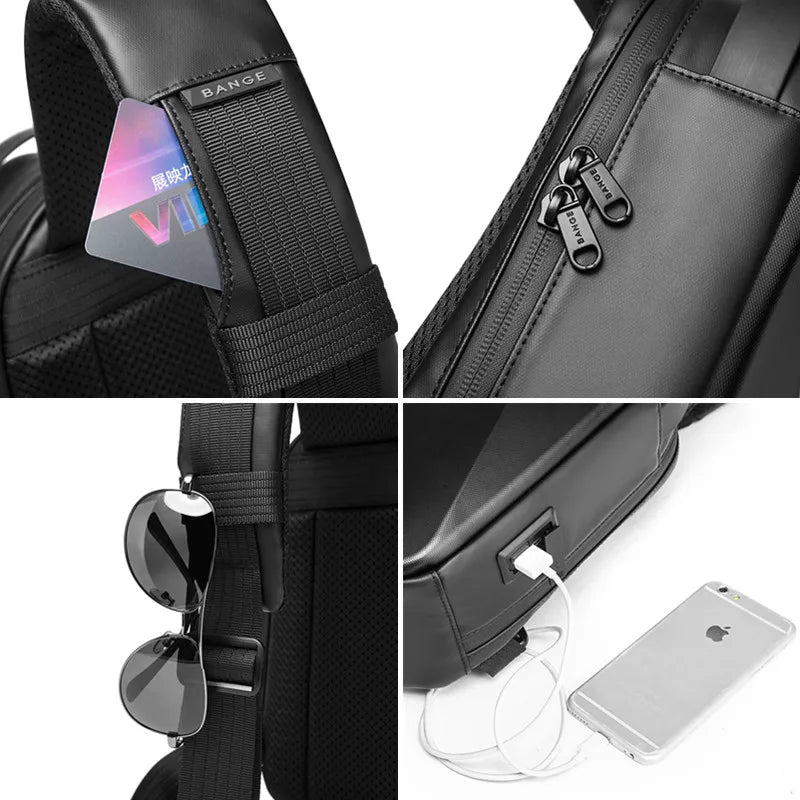 Bange Hard Shell Sling Bag with USB Charging Port – Waterproof Crossbody