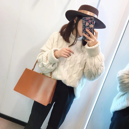 Vintage Big Clip Women Handbags Designer Female Large Capacity Tote Bag Luxury Pu Leather Handbag