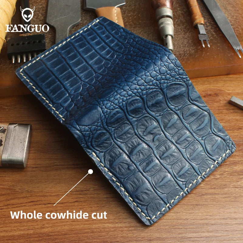 Crocodile Pattern Genuine Leather Wallet for Men – Handmade Bifold